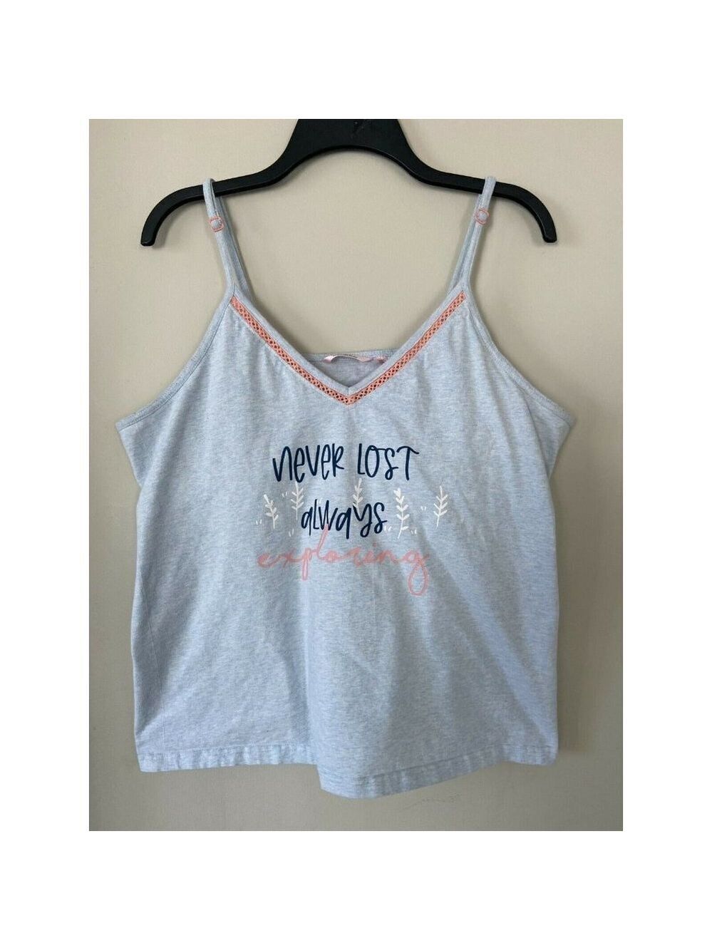 La Vie en Rose Women's Strap Blue Cami Top Size XXL Never Lost Always Ex…